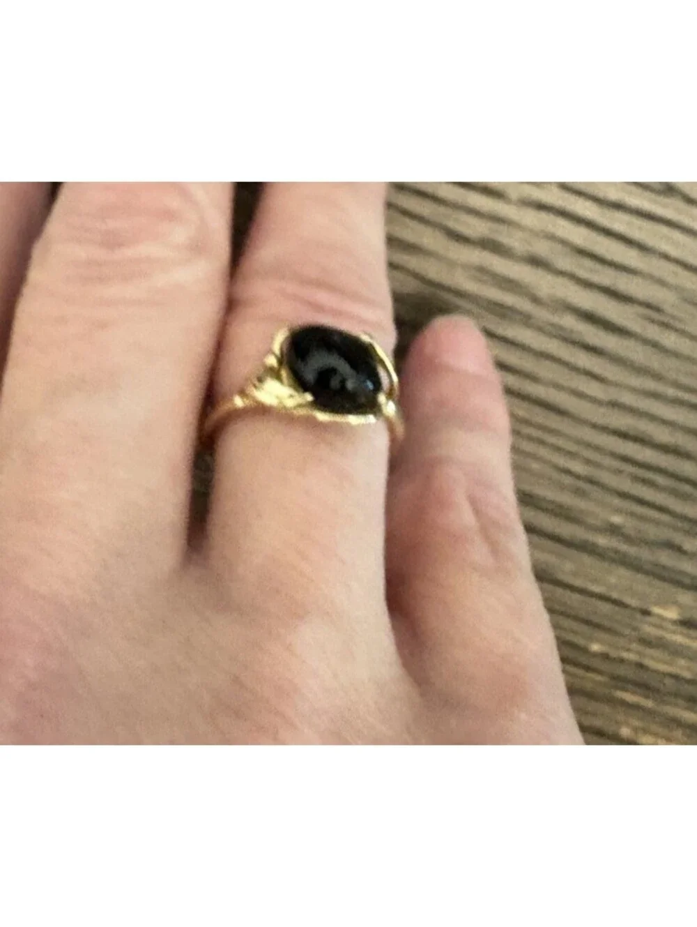 Oval  Black Coral Solitaire Ring 14k Yellow Gold Size 7 From The Cayman Island